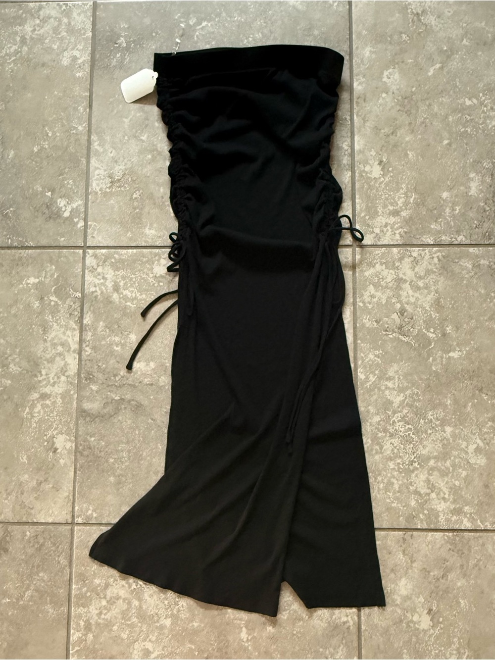 Vici Black Ruched Maxi Skirt with Side Slit